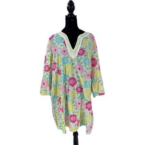 Lilly Pulitzer Pick Of The Bunch Caftan Dress Thin Cotton Pink Yellow Floral XL
